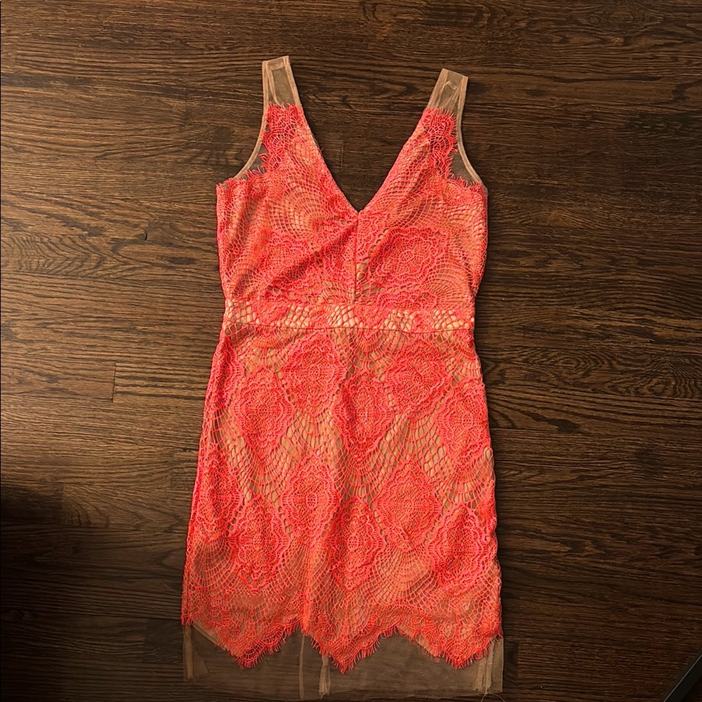 Coral Lace Sleeveless Dress